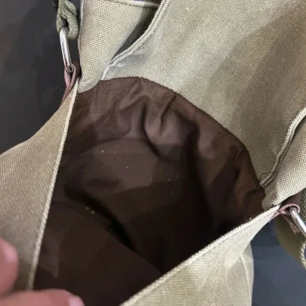 GUSTT Canvas Messenger Bag Khaki Brown Trim Adjustable Shoulder Crossbody Bag